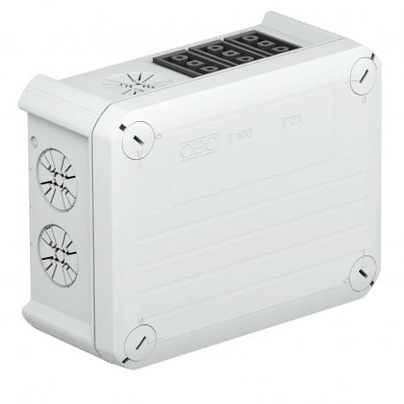 Odbočná krabice T100, se zásuvkou Wieland 6s 136x102x57 | 4 | IP20 | světle šedá; RAL 7035