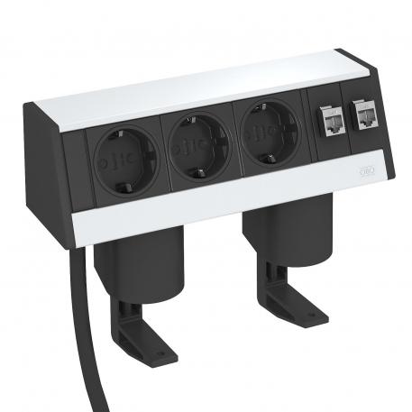 Deskbox DB s upevňovací svěrkou, 3 zásuvky, 2× RJ-45 kat. 6