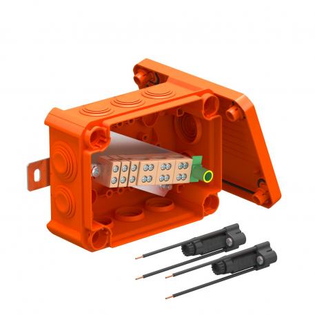 FireBox T100 s násuvnými těsnicími průchodkami, 2 držáky pojistek 136x102x57 | 10 | IP66 | pastelová oranžová; RAL 2003